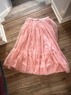TOCC Pink Ruched Tulle Midi Skirt L Balletcore Coquette Fairy Romantic